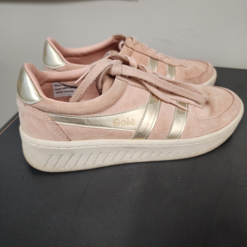 Gola Grandslam Pearl Pink Suede Sneakers Gold Stripe Size 7 - Picture 8 of 10